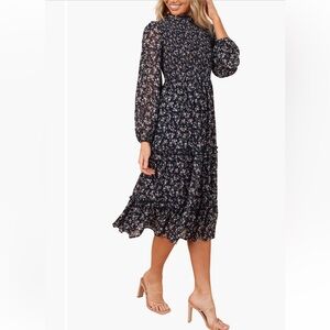Petal & Pup Edwina Floral Long Sleeve Tiered Midi Dress size small